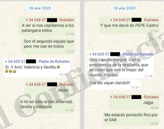 Mensajes de Rubiales donde asegura que el Valencia es uno de los equipos que peor le cae (foto: ElConfidencial)