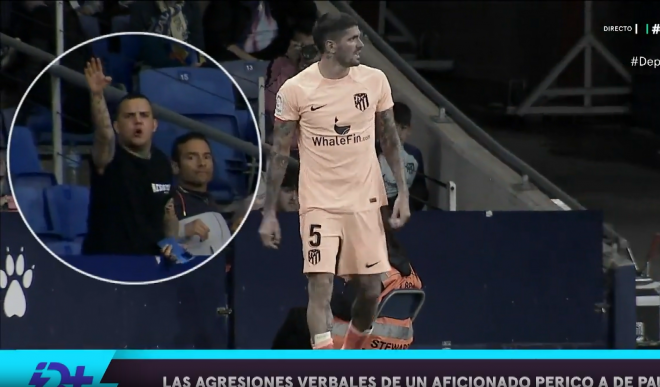 Un ultra del Espanyol insulta a Rodrigo de Paul.