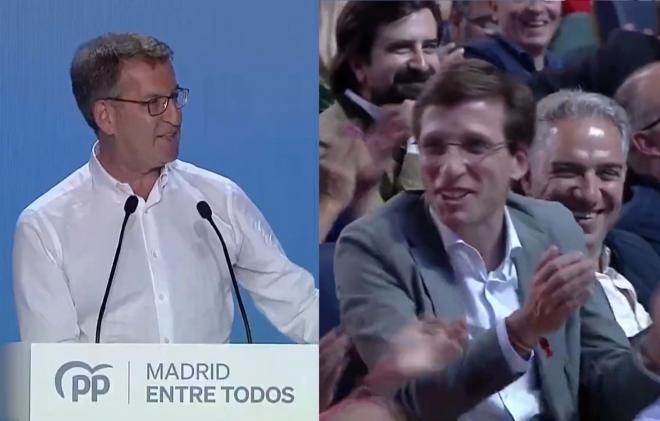 Alberto Núñez Feijóo expresó su apoyo al actual alcalde de Madrid, José Luis Martínez-Almeida durante el cierre de campaña electoral en Madrid (Foto: Cordon Press).