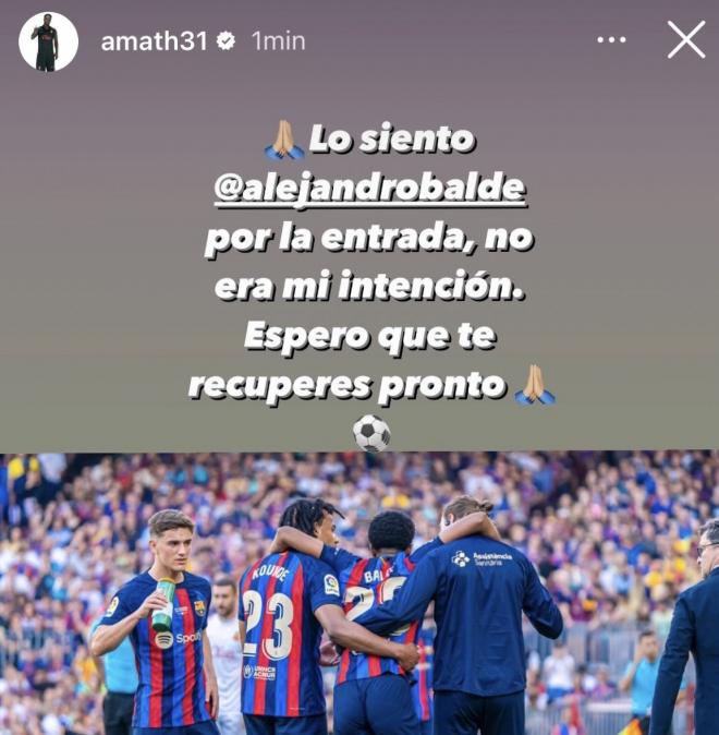 Amath pidiendo disculpas públicamente a través de su perfil de Instagram