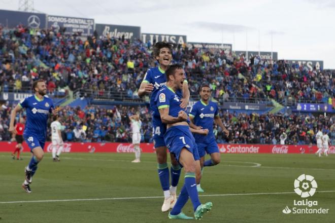 Jaime Mata celebra el tanto que dio la victoria al Getafe frente a Osasuna. Fuente: LaLiga