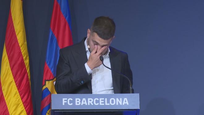La emoción de Jordi Alba al pronunciar su discurso de despedida