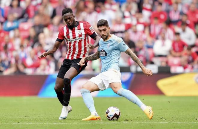 Iñaki Williams frente a Unai Núñez, del Celta, en San Mamés (Foto: Athletic Club).