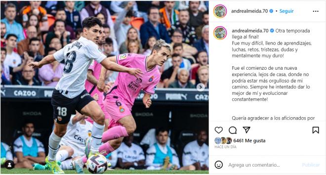 Almeida despide la temporada por redes sociales