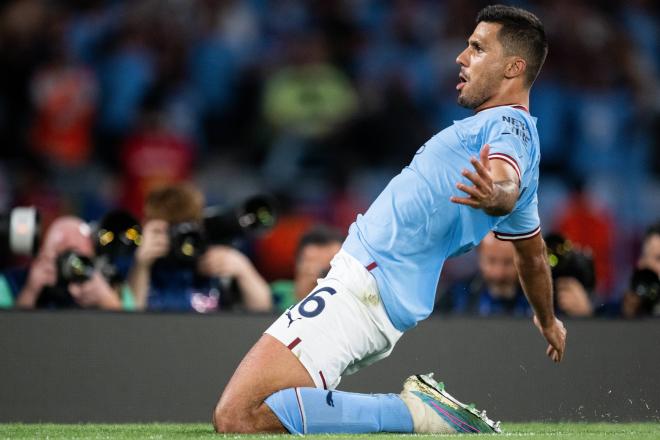 Rodrigo celebra su tanto con el Manchester City en la final de Champions. Fuente: Cordon Press