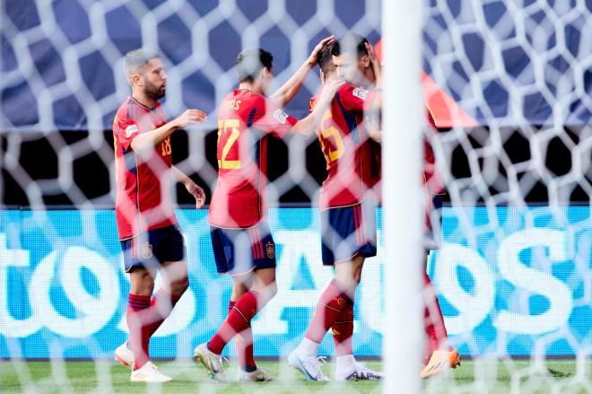 Celebración de un gol en el España-Italia (Foto: @SeFutbol).
