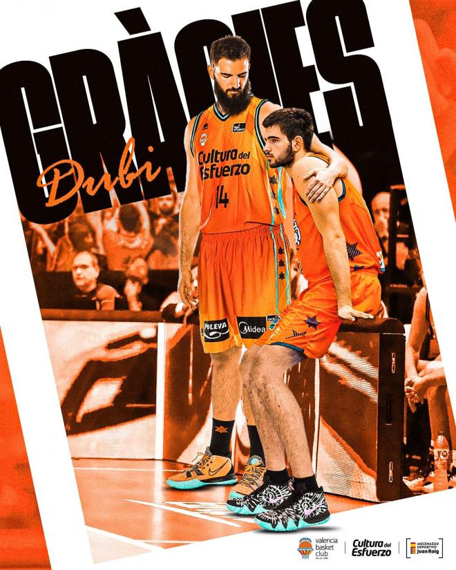 El Valencia Basket se despide de Dubi en Instagram. (Foto: Valencia Basket)