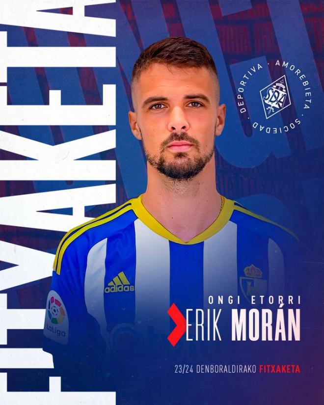 Anuncio oficial del fichaje de Erik Morán por la SD Amorebieta