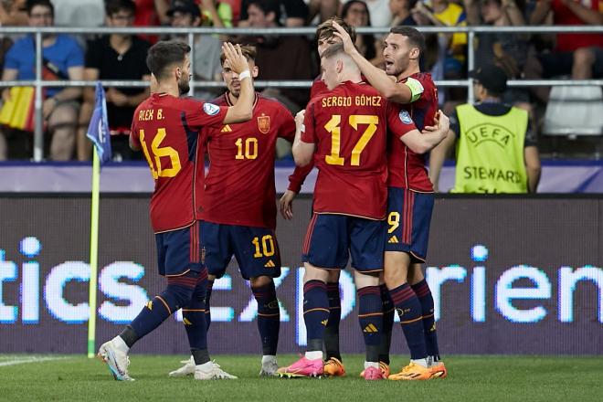 La selección española sub-21 celebrando gol frente a Ucrania (Foto: SE Fútbol)
