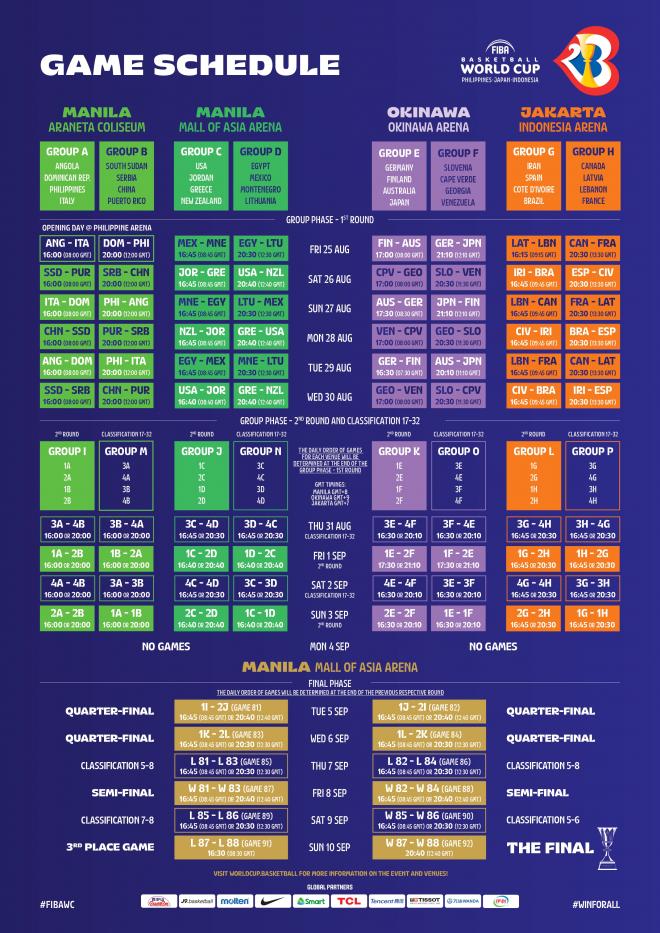 El calendario oficial del Mundial de Baloncesto 2023 (Foto: FIBA)