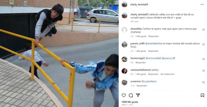 La publicación de Alcaraz haciendo parkour.