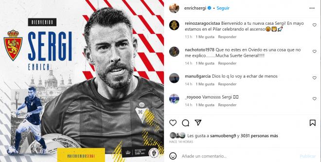 Sergi Enrich recibe el cariño de la afición del Oviedo en redes sociales.