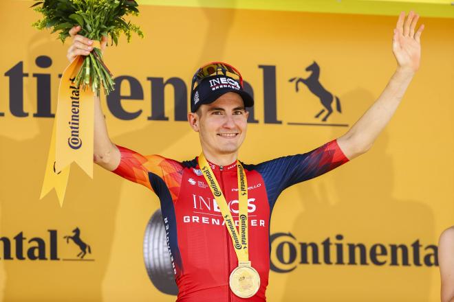 Carlos Rodríguez celebrando la etapa 14 del Tour de Francia (Foto: Cordon Press).