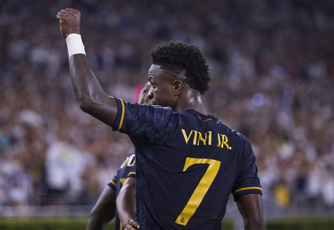 Vinicius Jr consiguió el gol del empate en el Nápoles-Real Madrid (Foto: Cordon Press).
