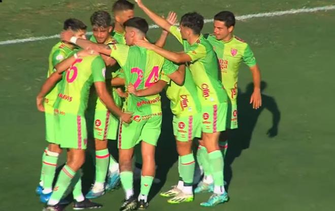 Celebración del gol de Cristian en el amistoso ante el Almería.