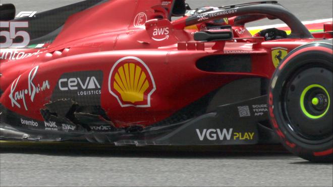El coche de Carlos Sainz tras su accidente con Óscar Piastri en Bélgica (Foto: F1).