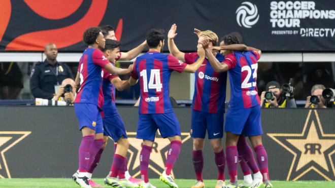 El F.C. Barcelona celebrando un gol (Corodn Press)