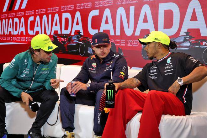 Fernando Alonso, Verstappen y Hamilton en el GP de Canadá 2023 (Cordon Press)