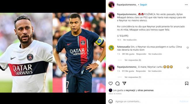 El like de Neymar en una acusación a Mbappé.