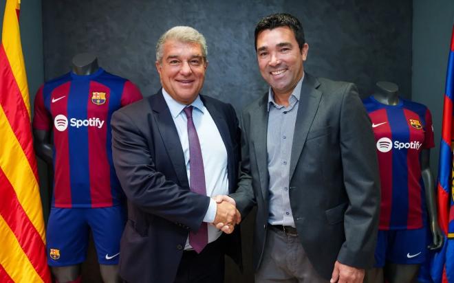 Joan Laporta y Deco, en el nombramiento del nuevo director deportivo del FC Barcelona (Foto: FCB).