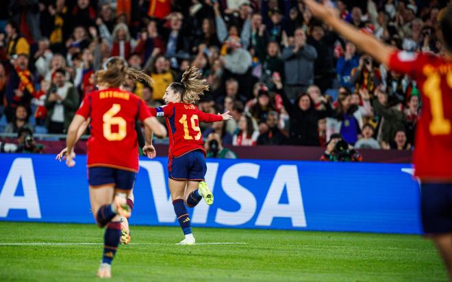 Olga Carmona celebra su gol en la final del Mundial de fútbol 2023 (Foto: EFE).