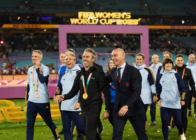 Jorge Vilda y Rubiales, en la celebración de España del Mundial de Australia y Nueva Zelanda (FOT