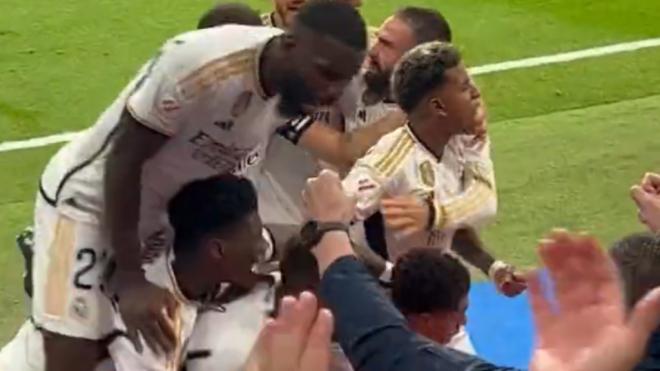 La celebración de Rüdiger en el gol de Bellingham (redes sociales)