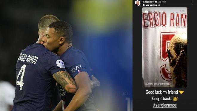 Kylian Mbappé felicita a Sergio Ramos por su fichaje por el Sevilla FC.