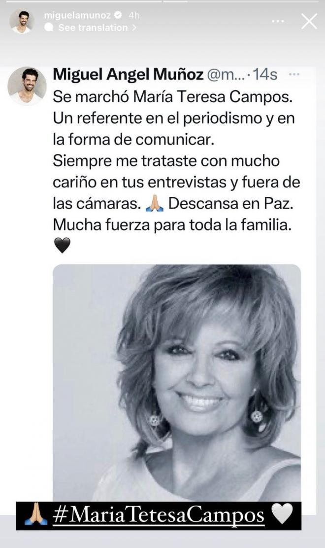 Miguel Ángel Muñoz se despide de María Teresa Campos (Redes sociales)