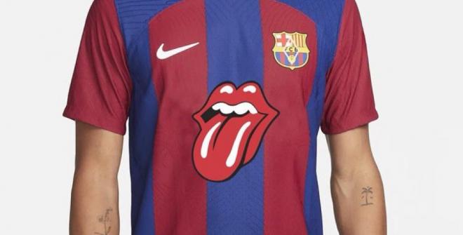 La camiseta del Barça con la publicidad de The Rolling Stones (foto: Footy Headlines)