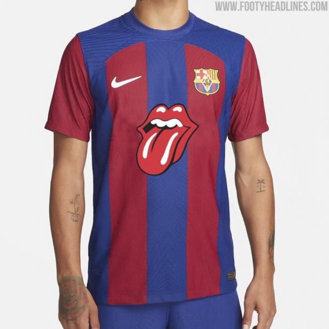 El posible diseño de la camiseta del FC Barcelona con el logo de The Rolling Stones. (Foto: Footy Headlines)
