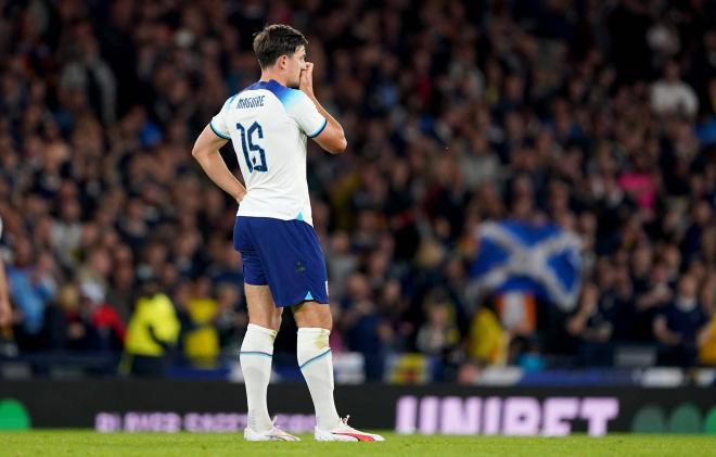 Harry Maguire reacciona tras marcar un gol en propia puerta (Foto: Cordon Press)