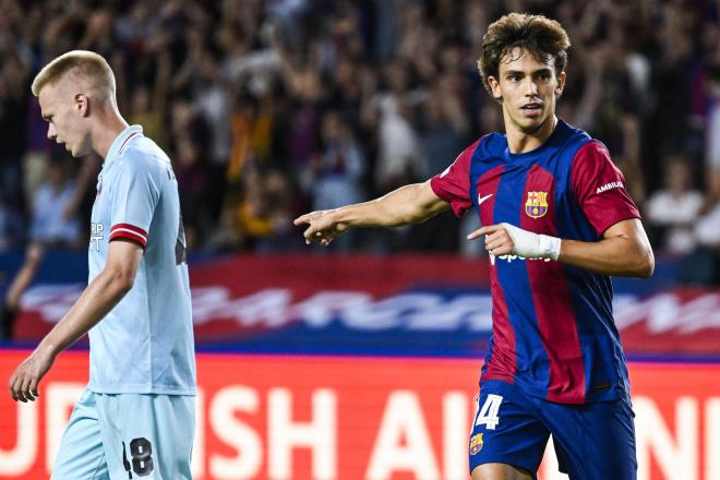 Joao Félix celebra su primer gol en Champions League con el Barcelona. Fuente: Cordon Press.