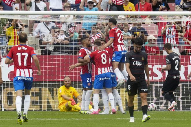 Celebración del Girona tras un gol al Mallorca (Foto: EFE).