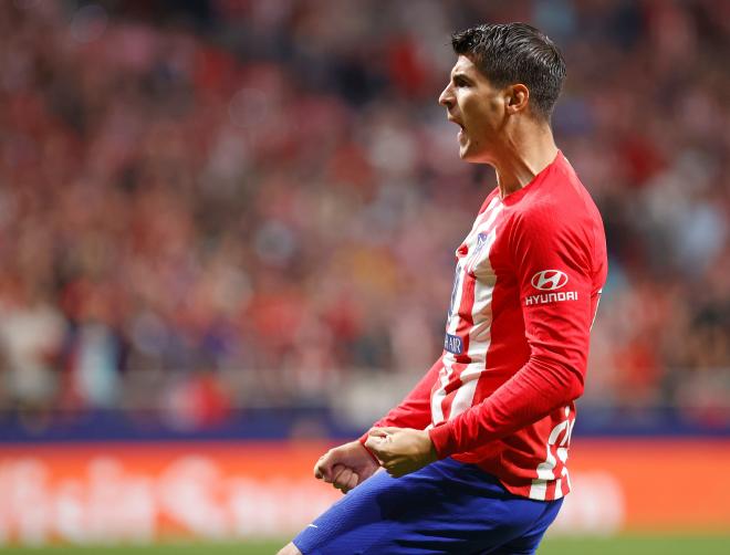 Morata celebra uno de sus goles en el Atlétcio-Real Madrid. Fuente: Atleti