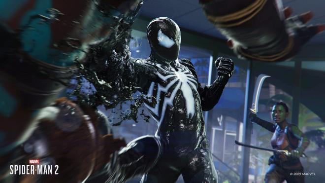 El traje simbionte en Marvel's Spider-Man 2.