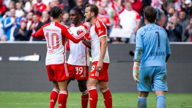 Sané, Mathys Tel y Harry Kane, celebran un gol del Bayern Munich (Cordon Press)