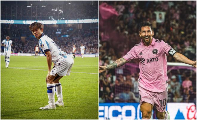 Imágenes de Take Kubo (Real Sociedad) y Leo Messi (Inter de Miami)