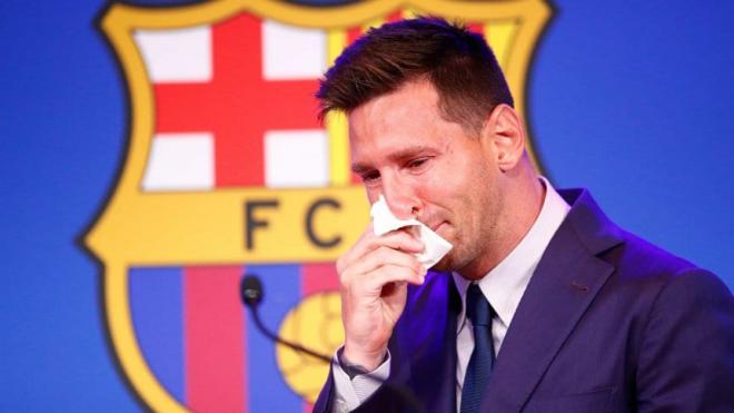 Leo Messi en su despedida con el Barcelona.