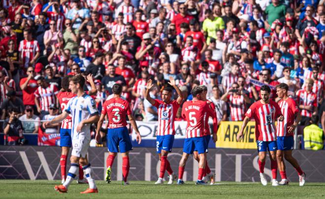 Samu Lino celebra su gol en el Atlético-Real Sociedad (FOTO: Cordón Press).