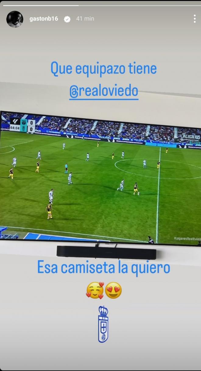 Guiño de Gastón Brugman al Real Oviedo en su Instagram. (Foto: Gastón Brugman).