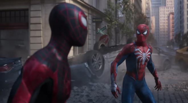 Miles Morales y Peter Parker en Marvel's Spider-Man 2.