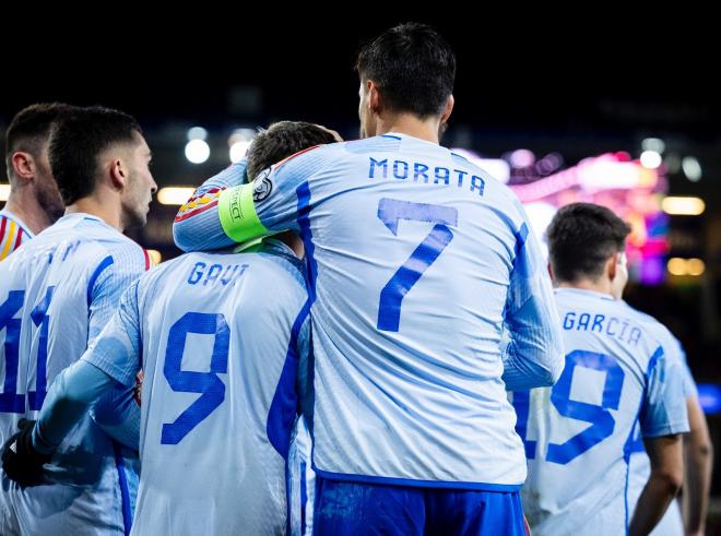 España celebra el gol de Gavi ante Noruega. Fuente: SeFutbol.