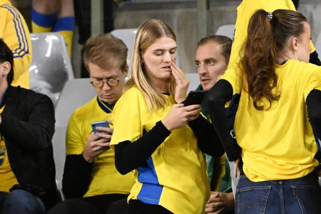 Aficionados de Suecia, en las gradas del estadio de Bruselas (Foto: Cordon Press).