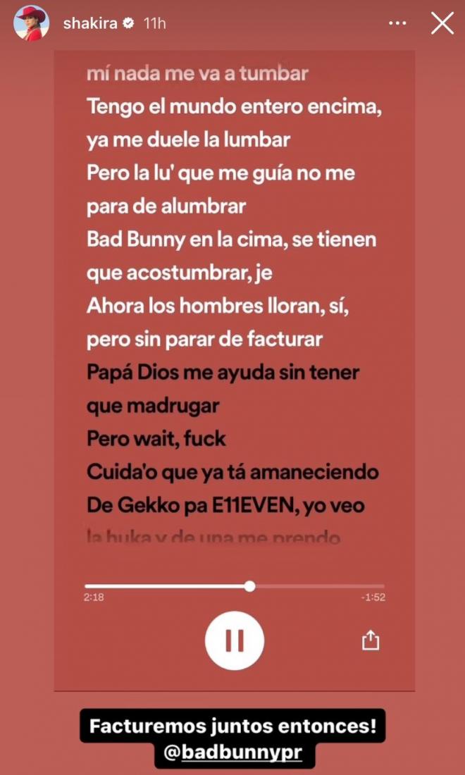 La story de Shakira en Instagram que responde a 'Los pits' de Bad Bunny (@shakira)