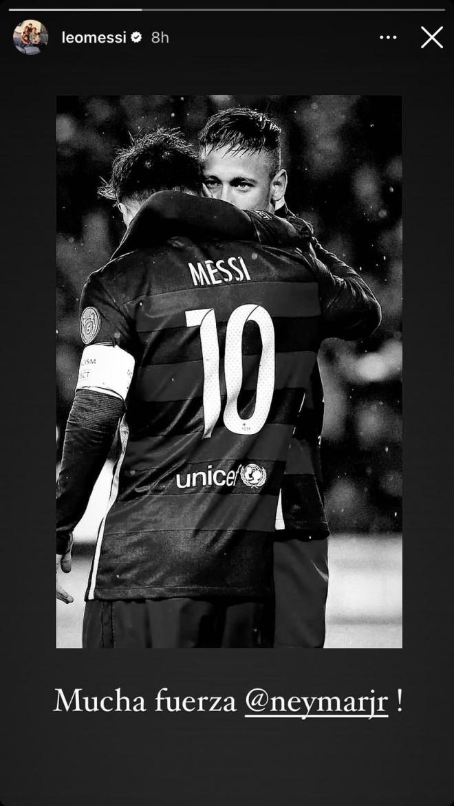 Leo Messi envía un mensaje de apoyo a Neymar a través de las redes sociales (@leomessi)