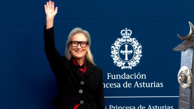 Meryl Streep en su llegada a Oviedo, donde recogerá el Premio Princesa de Asturias 2023  (Cordon P