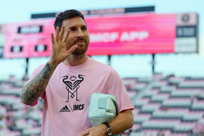 Leo Messi, en su llegada al estadio del Inter Miami (Foto: Cordon Press).