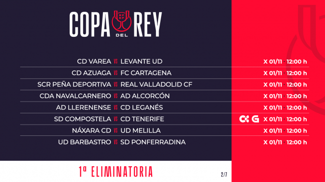 Emparejamientos de la Copa del Rey con el horario inicial del Levante UD, cambiado actualmente de fecha.