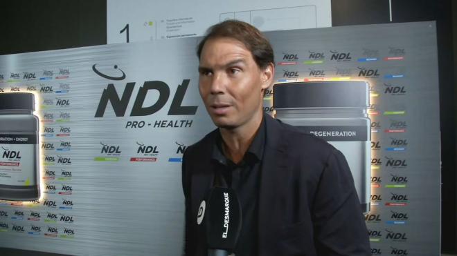 Rafa Nadal durante la presentación de su marca NDL, especializado en batido de proteínas y otros complementos.